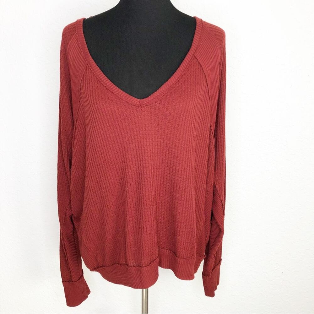 We the Free dark red waffle thermal knit tunic top‎ size Medium